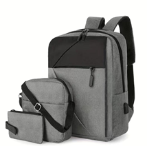 Mochila Escolar Gris- Kit 3pzas - Cargador USB