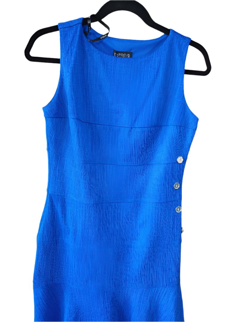 Vestido azul botones al costado