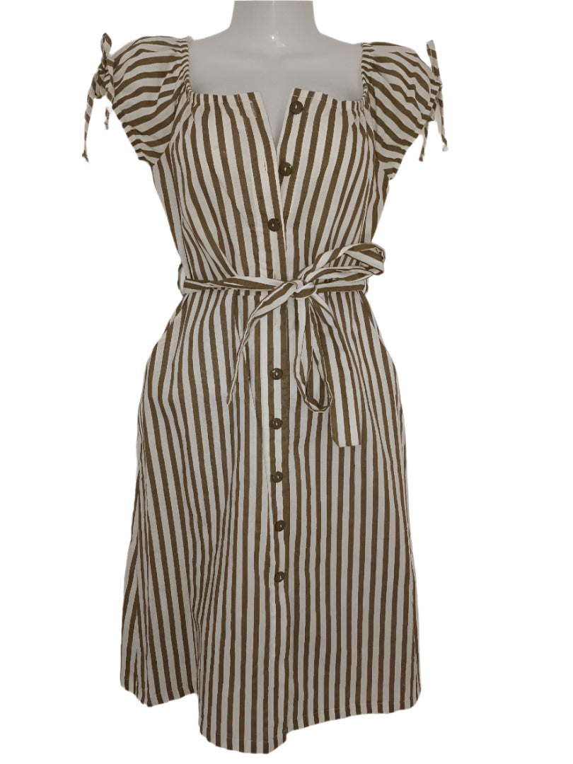 Vestido blanco rayas verde olivo