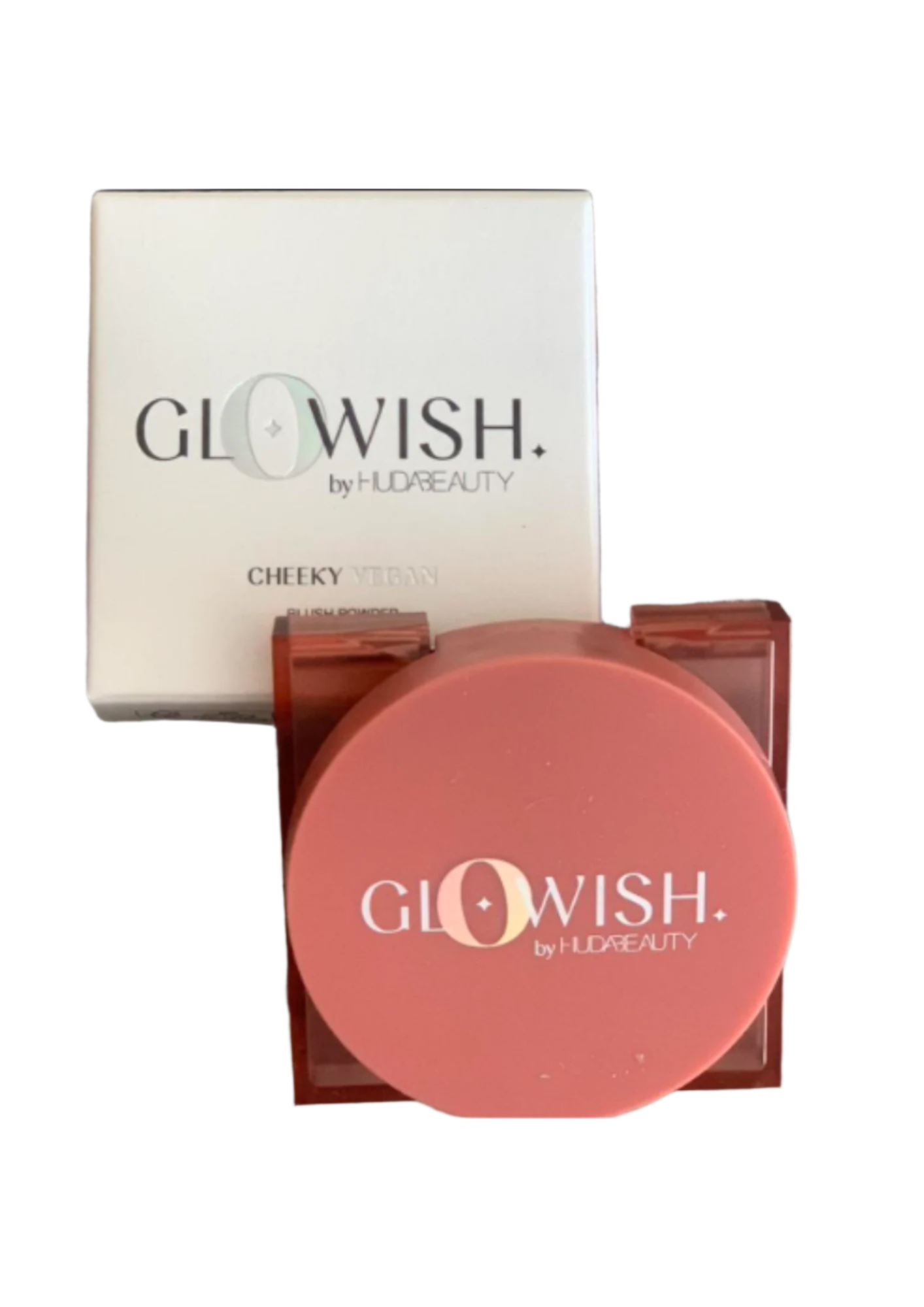 Rubor en Polvo Cheeky Vegan Glowish de HudaBeaudy Tono 02 Caring Coral