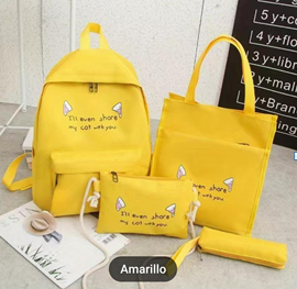 Mochila Escolar Amarillo kit