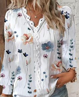 Blusa blanca floral cuello V